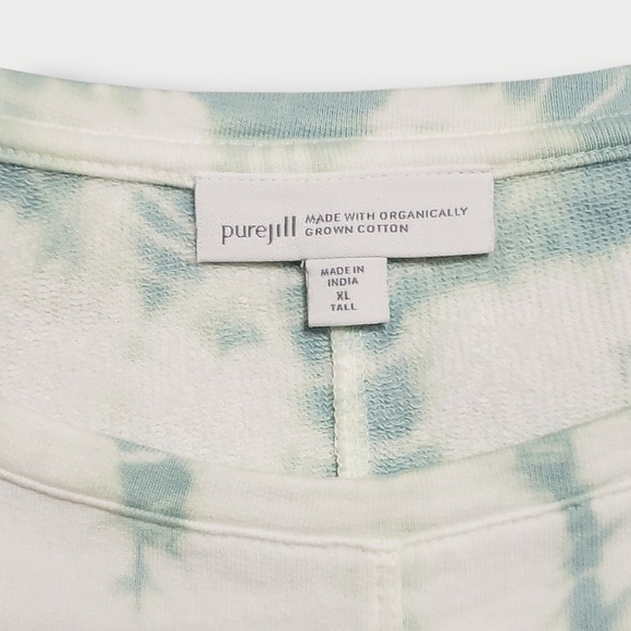 Pure Jill French Terry Organic Cotton Sweatshirt Teal Green Tie Dye XL Tall - Picture 5 of 10